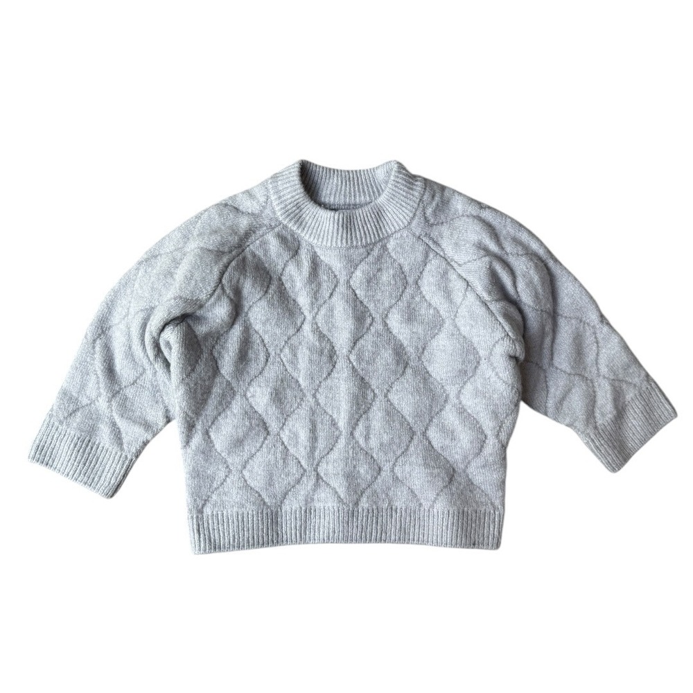 Zara Kids Light Grey Quilted Diamond Knit Raglan Sweater 12-18 Months